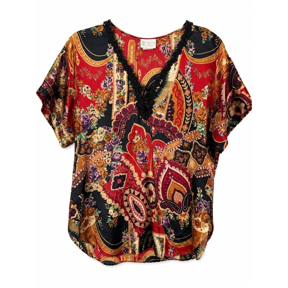Bohemian Paisley V-Neck Blouse - Red Multi